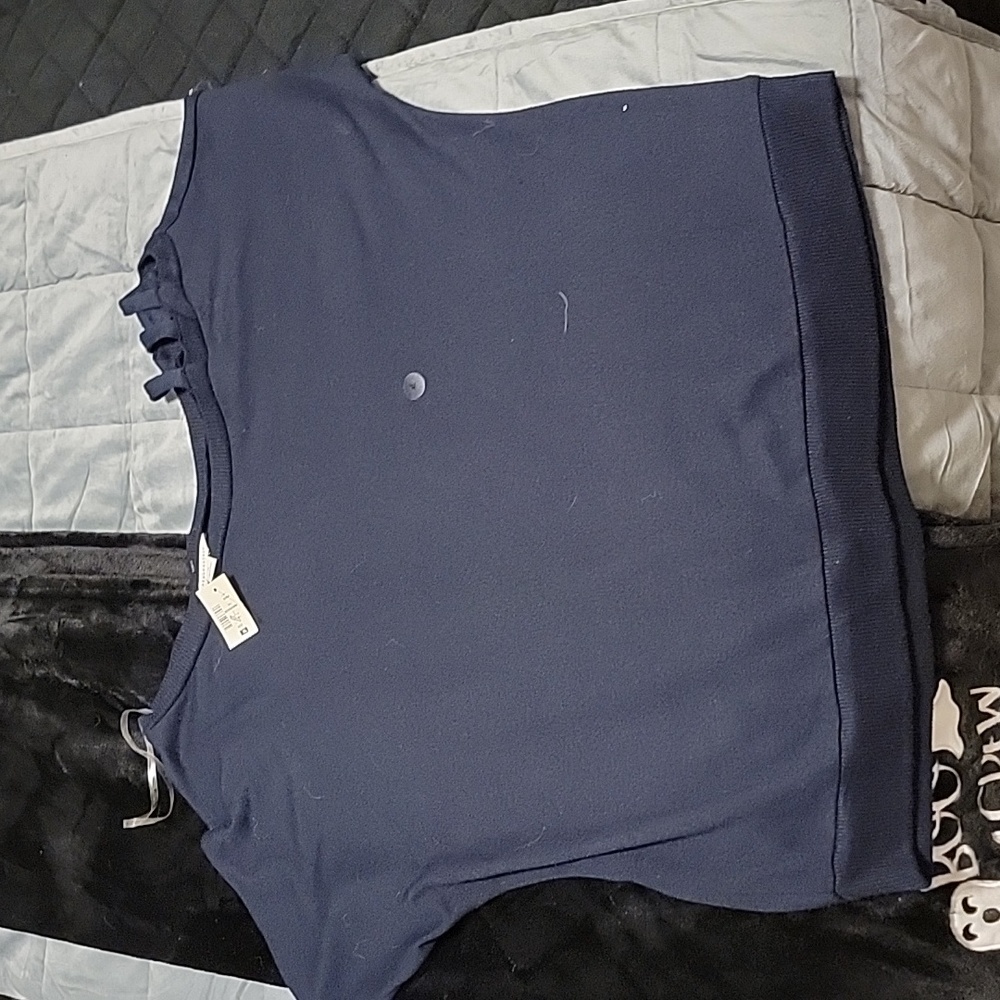 Navy sweater short sleeved shirt